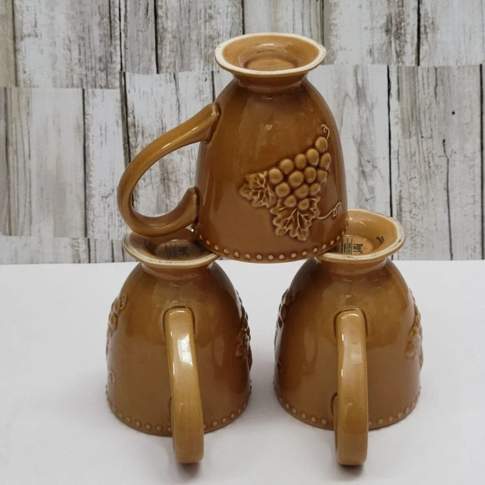 Pier 1 Import Harvest Gold Footed Mugs Set Of 3